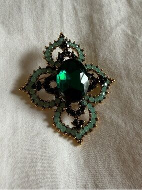 Emerald Green Floral Crystal Brooch - Women Jewelry